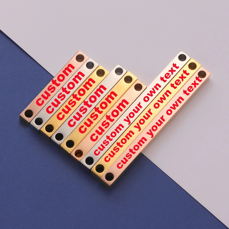 Personalized Stainless Steel 3D Bar Double Hole Stamping Bar Customization Bar Charm DIY Carving Necklace Free Carving 241108