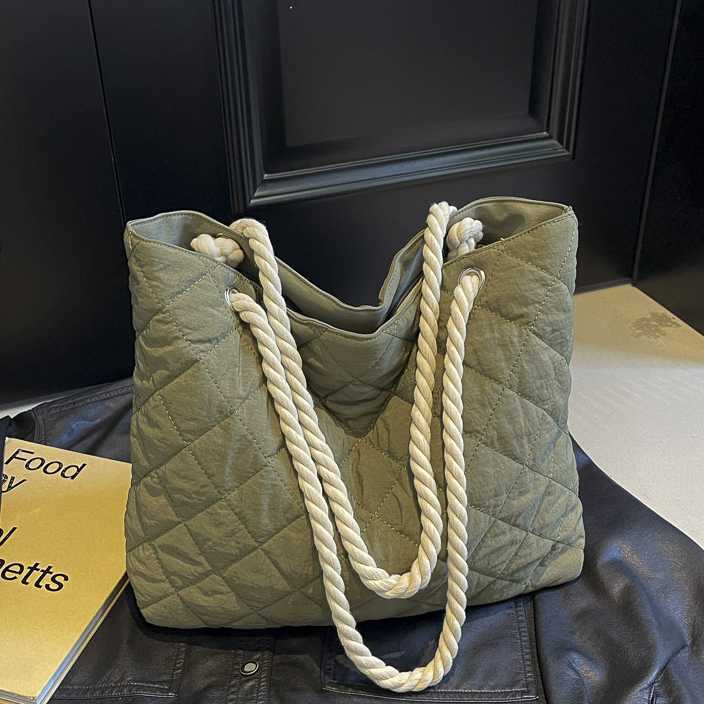 autumn winter diamond grid casual women's bag cotton clothing bag versatile cloth bag women's winter versatile 241115