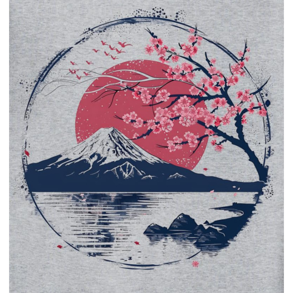 Long Sleeve Shirts for Men sweatshirt Japan Mount Fuji Cherry Blossom Tree Sunset Japan Sweatshirt T shirt Tee Streetwear Casual tops clothes
