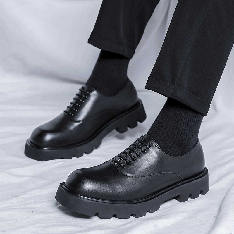 Men Dress Shoes British Leather Shoes Mens Korean Black Fashion Dressing Shoes Thick Sole Low Business Leather Shoes 241009