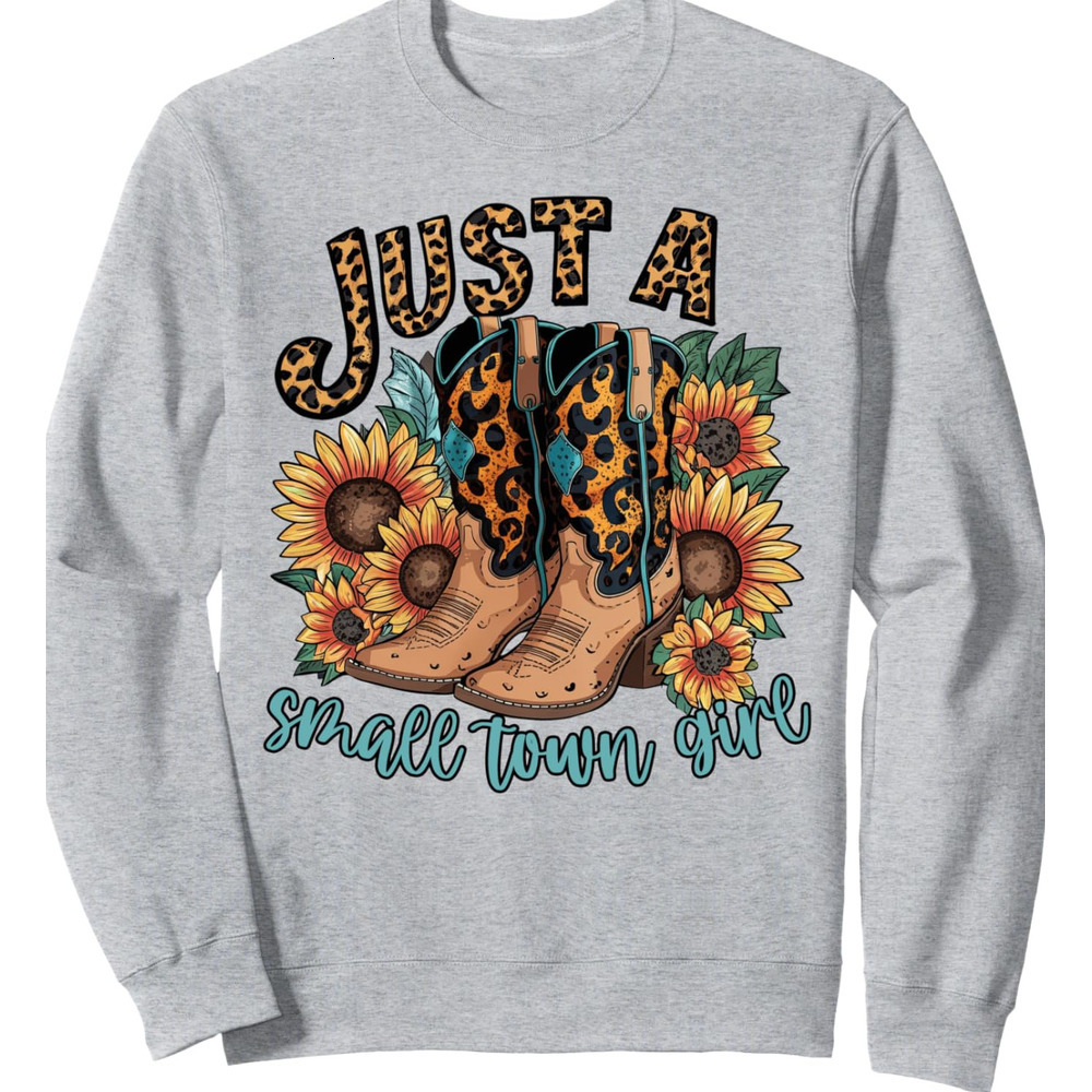 Long Sleeve Shirts for Men sweatshirt Small Town Girl Country Cowgirl Sunflower Boots Western Sweatshirt T shirt Tee Streetwear Casual tops clothes