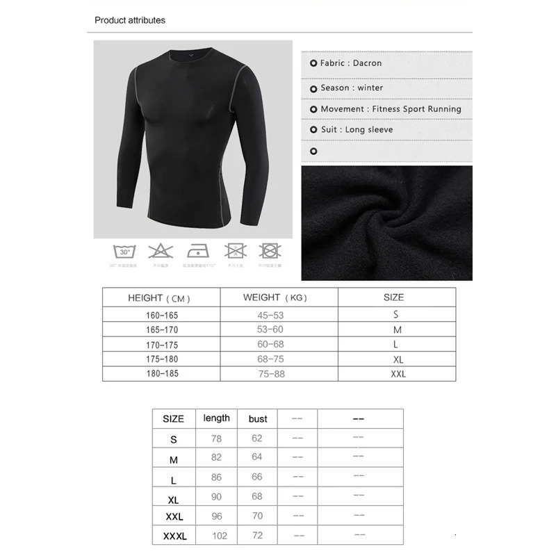 Men Thermal Underwear Add Woollen Compression Tight TShirts Long Sleeve Warm Tops Running Fitness Gym Sportswear 241111