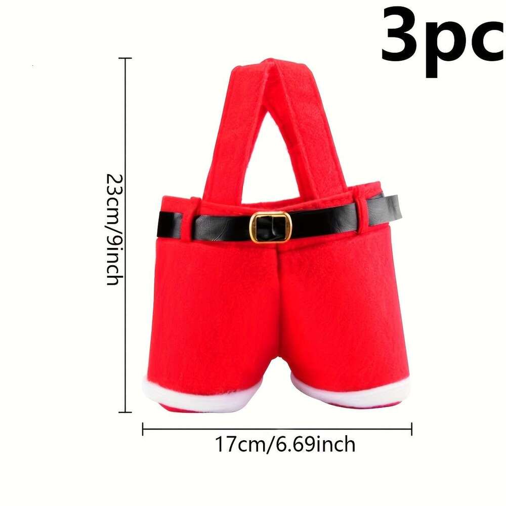 Christmas Santa Claus Shorts Gift Bag Set - Cute Polyester Christmas & New Year's Candy Bags, Red .