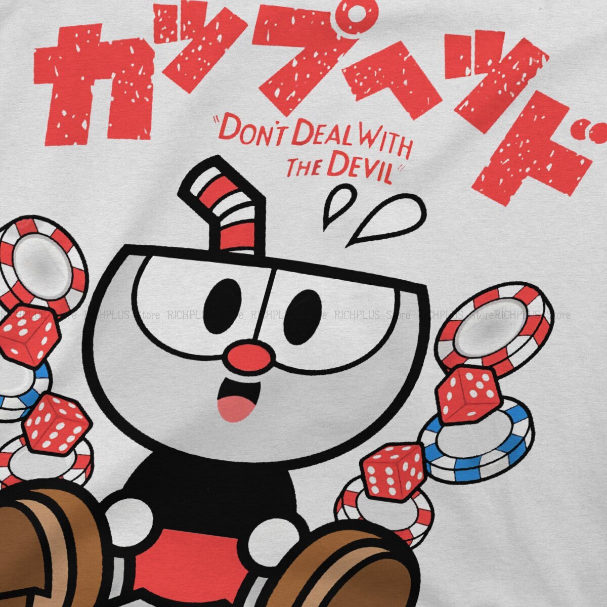 Chibi Men TShirt Cuphead Mugman Game Crewneck Tops T Shirt Humor Gift Idea