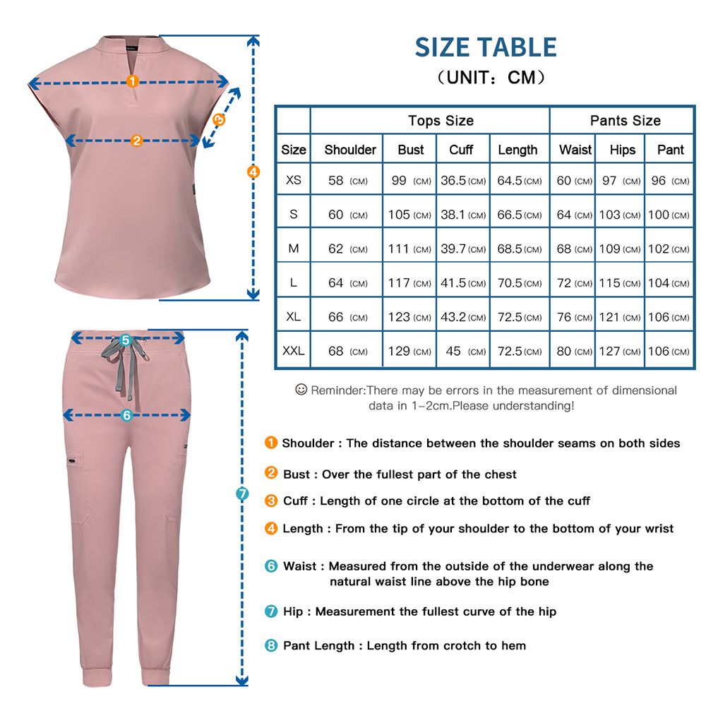 Plus Size Scrubs Set Women Medical Nurse Uniforms Stand Neck V-cut Scrub Top Jogger Pants Vet Doctor Healthcare Workers Workwear