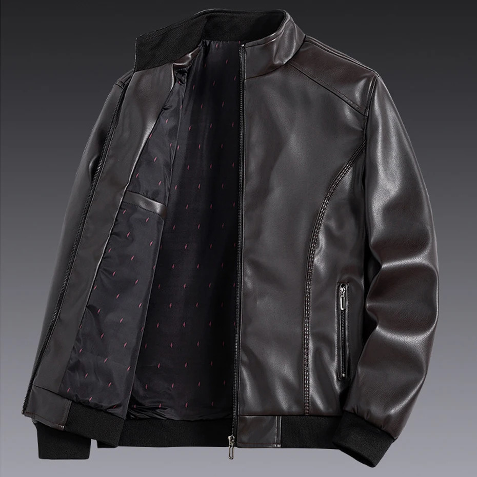 Solid Color Leather Jackets Male Big Size Plus 7XL 8XL PU Jacket Men Coat Cargo Casual Motorcycle Biker 241108