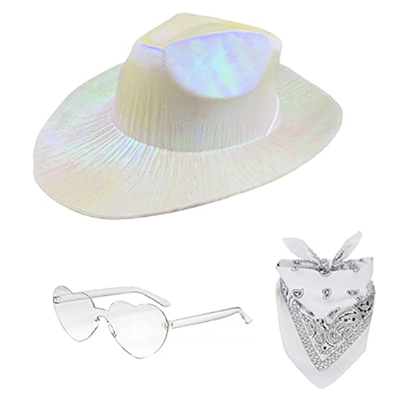 Hats Western Summer Cowboy Sunhat Space Cowgirl Hat and Bandana Sunglasses smile