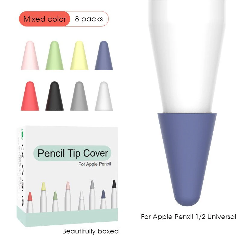 8pcs Silicone Replacement Tip Case for Apple Pencil 1 2 Touchscreen Stylus Pen Case Nib Protective Cover Skin for Apple Pencil 2