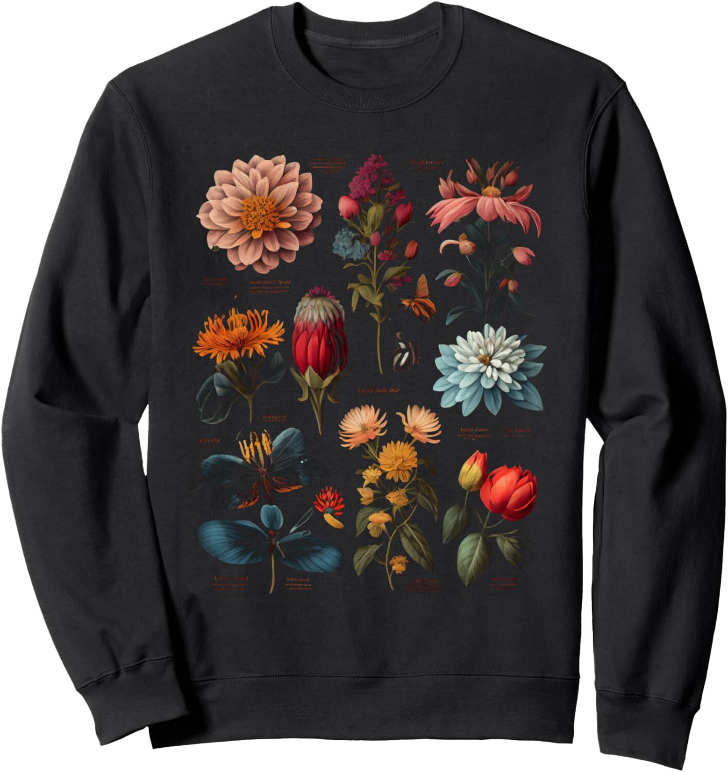 Long Sleeve Shirts for Men sweatshirt Vintage Botanical Floral Flower Butterfly Nature Lover Gift Sweatshirt T shirt Tee Streetwear Casual tops clothe