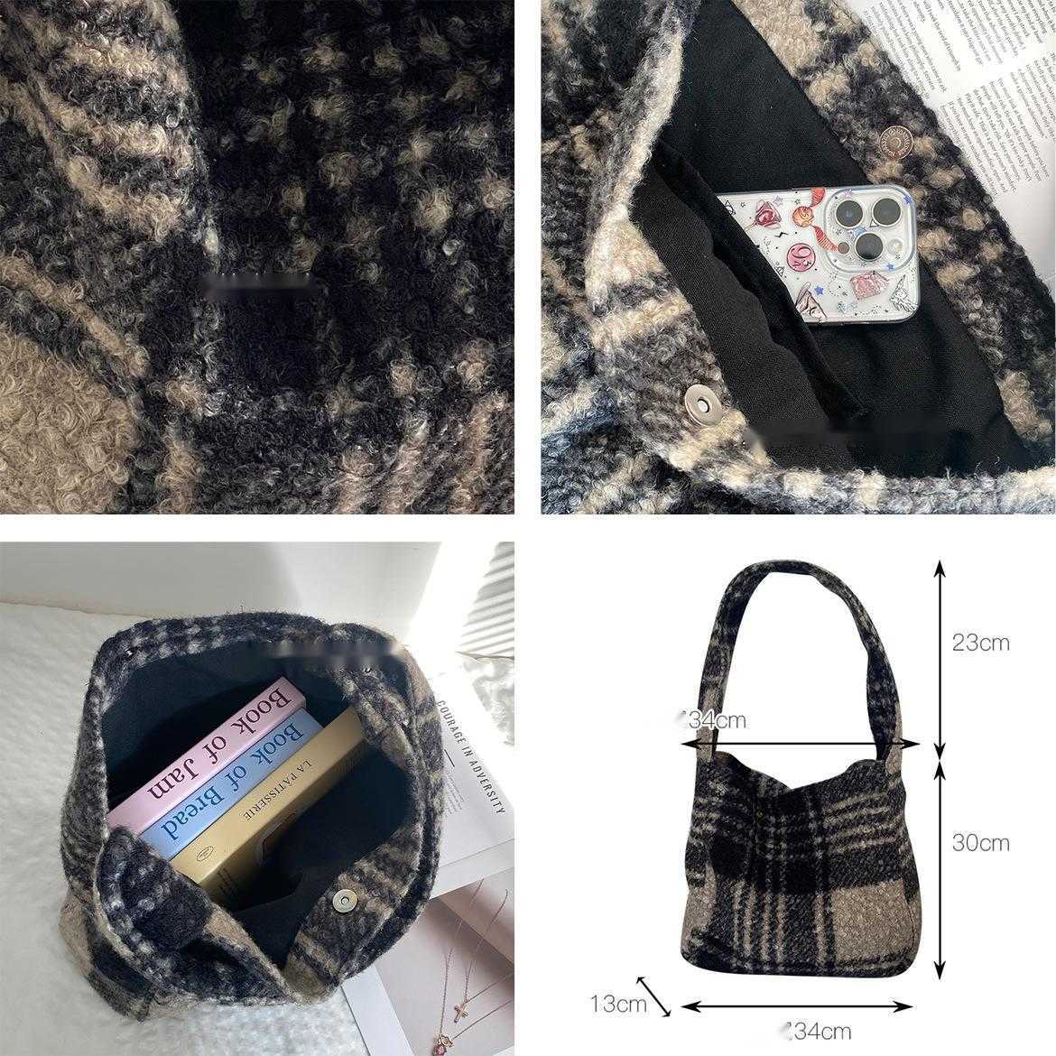 Double layered autumn winter Korean ins style imitation lamb plush bag, large capacity shoulder bag, leopard print tote bag 241115