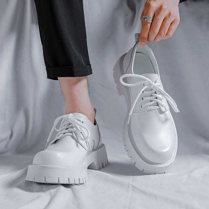Men Dress Shoes Thick Sole White Small Leather Shoes For Mens Dressing Extra Large Toe Leather Shoes 241009