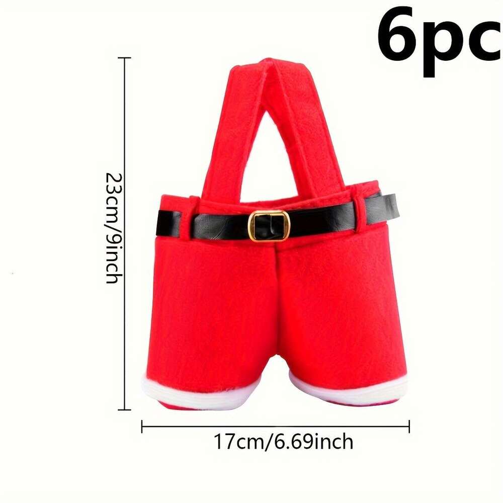 Christmas Santa Claus Shorts Gift Bag Set - Cute Polyester Christmas & New Year's Candy Bags, Red .