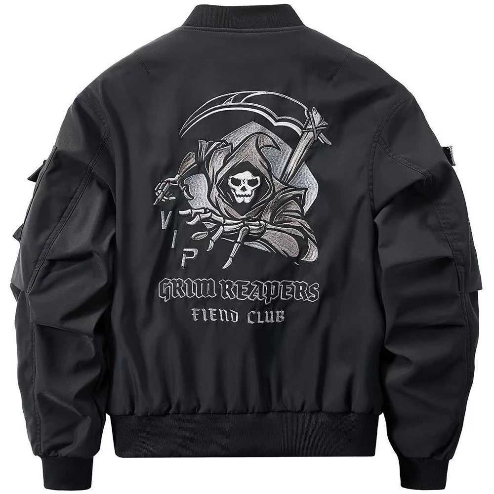 Gothic Japanese Harajuku dark clothing mens urban street clothing skull Y2k black technical jacket motorcycle bomber jacket W241111
