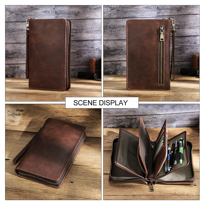 CONTACT'S Genuine Leather Clutch Wallets for Men Long Casual Handbags Male Card Holders Coin Purses Passport Cover Men's Wallets