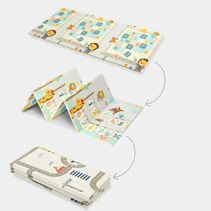 Baby Folding Crawling Activity Mat Kids Cartoon Waterproof Game Carpet Doublesided Childrens Soft Foam Pad 240411