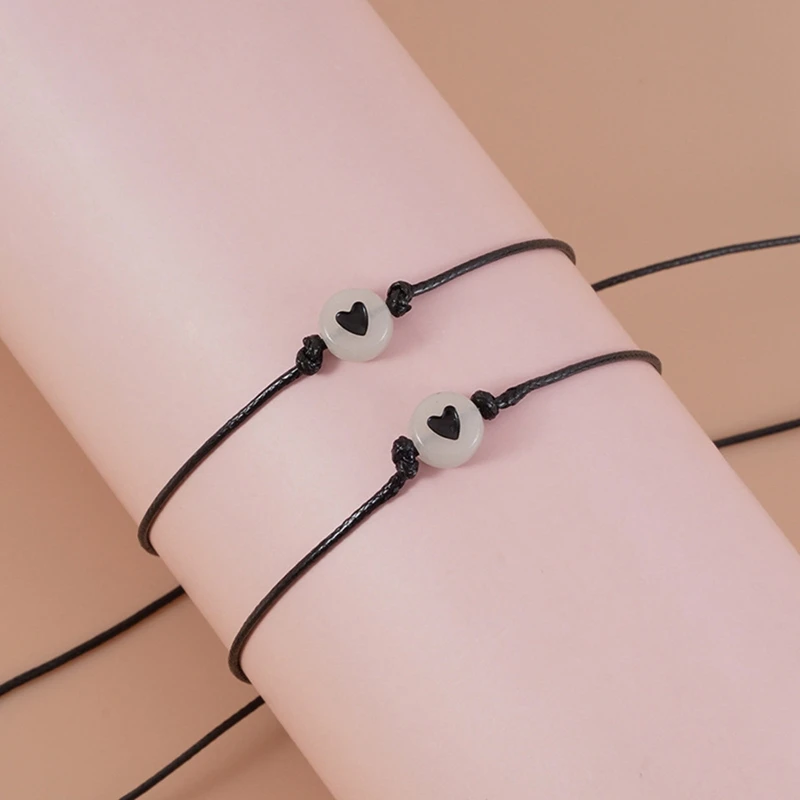 2PCS Love 2025 Lucky Bead Bracelets Friendship Couple Matching Bracelet Luminous new Heart Elastic Rope Valentine's Day Gift