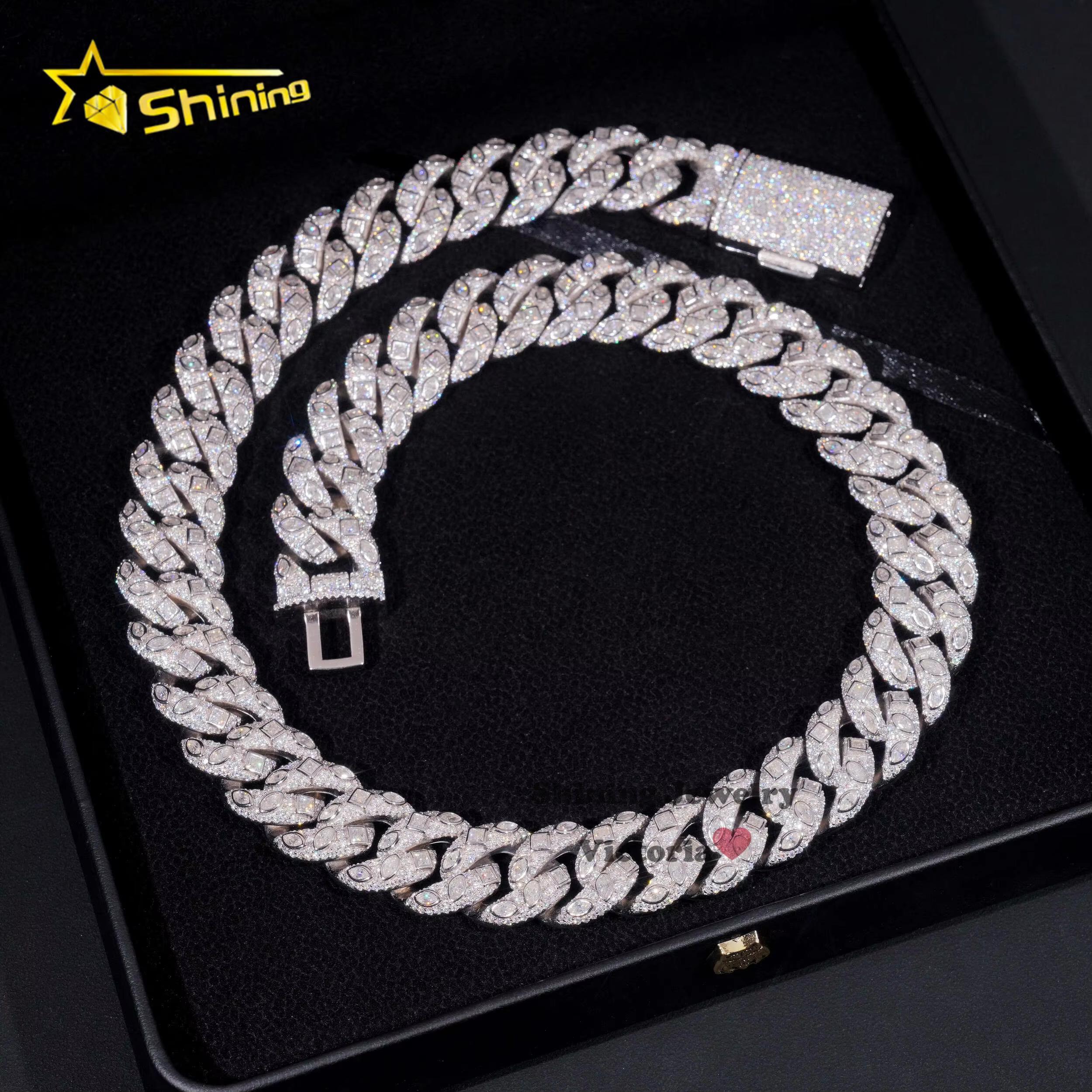 New Arrivals Miami k Lab Grown Dia Necklace Iced Out Sterg Sier 18MM Fancy Cut VVS1 Moissanite Cuban Chain