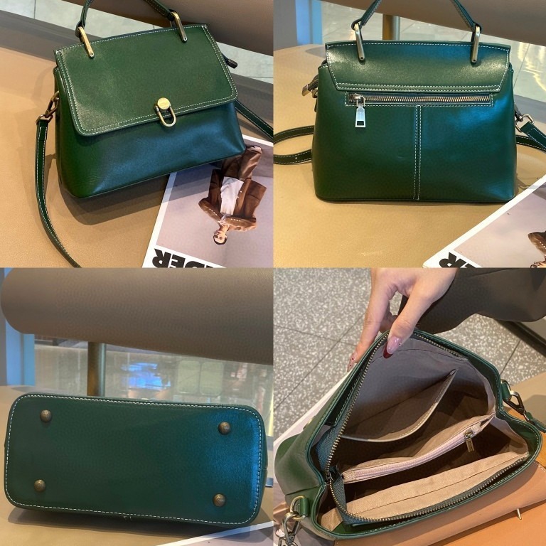 Leather Women's Handbag Hand-Held Shoulder Large Capacity Buckle Bag, Fashionable And Versatile Crossbody Bag Genuine Leather Zipper Bagvoyage