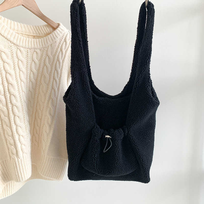 Lamb Fleece Shoulder Bag, Women's Versatile Large Capacity Autumn/Winter Cute Plush Tote Bag, Lazy Style Shopping Bag 241115