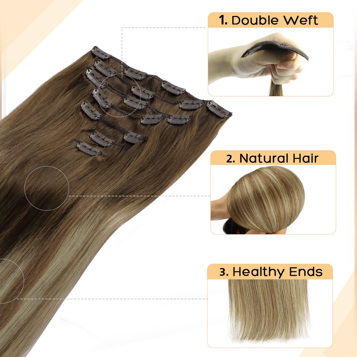 Remy Straight Hair Clip In Human Hair Extensions Full Head Clip In Hairpiece 100% Real Natural Balayage Human Hair Clip On 120G