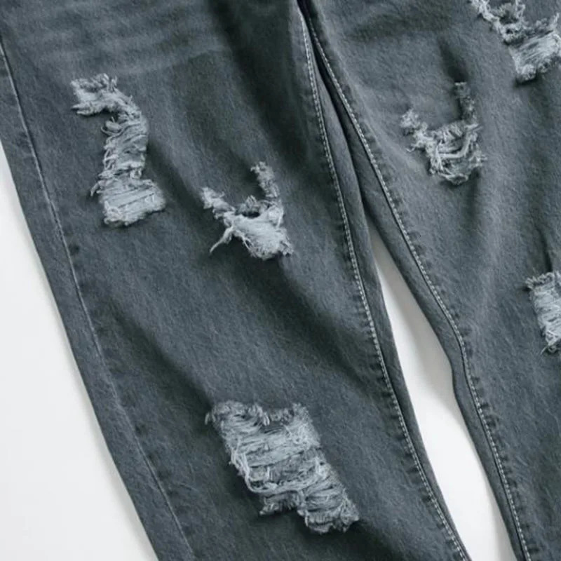 Mens Ripped Jeans Spring Autumn ner Slim Fit Black Gray Denim Pants Male Distressed Destroyed Trousers 241111