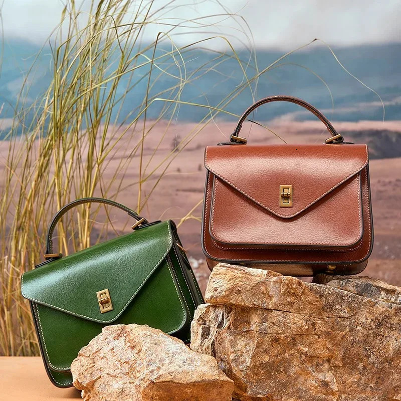 Women's Genuine Leather Bag Vegetable Tanned Cowhide New High Grade Handbag Shoulder Crossbody Messenger Bags Ladies Female Zipper Bagvoyage