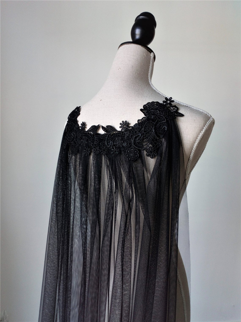 Black Angel Wings Bridal Cloak Wedding Shoulder Capes Veils Tulle Lace Appliques for Brides Women Long 2M 3 Metres