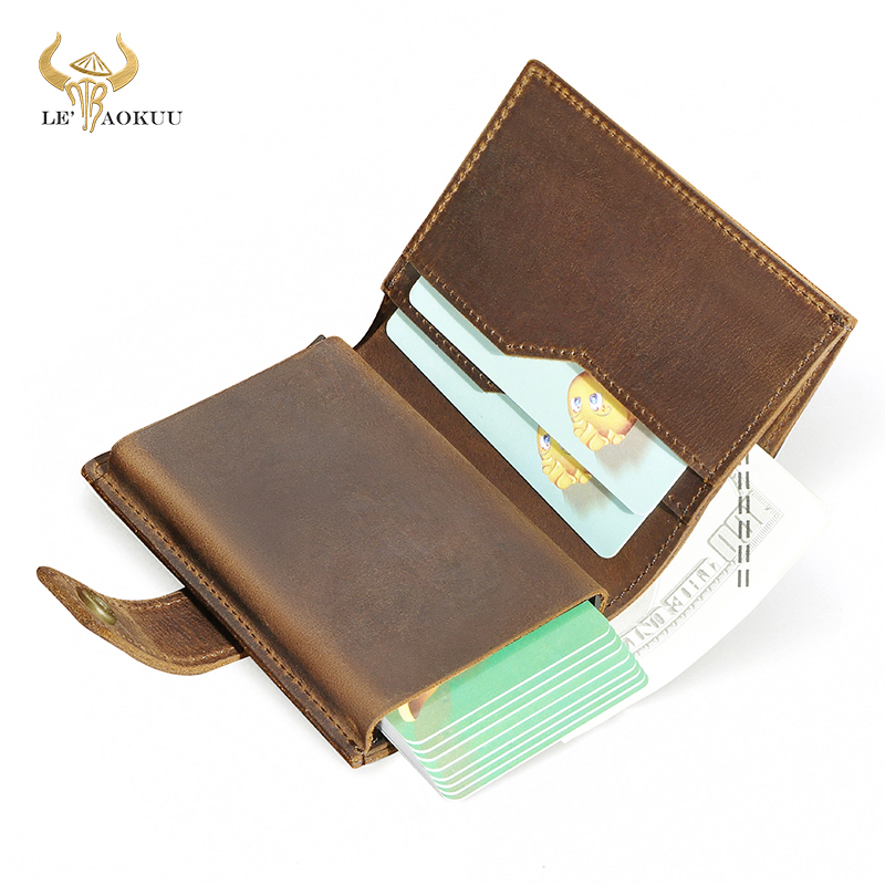 Hot Sale Crazy Horse Leather Travel Cash Card Photo Holder Case Front Pocket Organizer Wallet Mini Slim Purse For Men Male 1684
