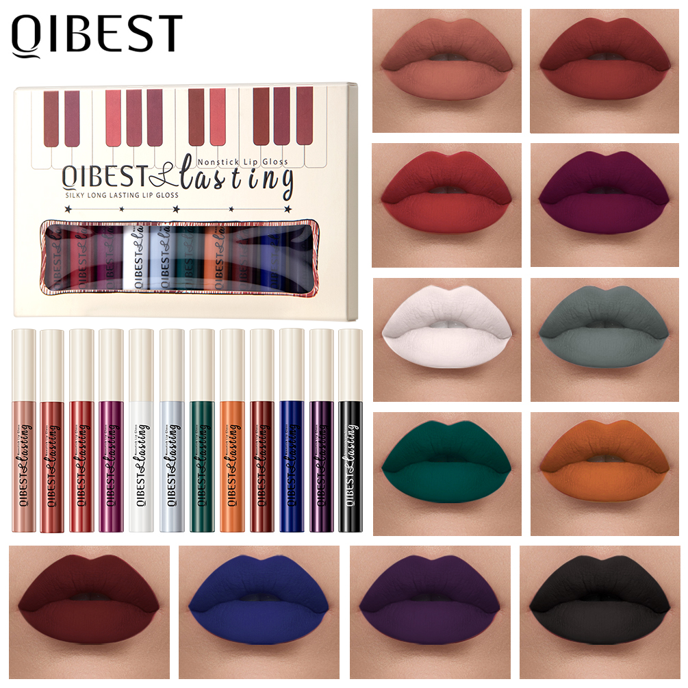 12 Colors Set Matte Lipgloss Waterproof Liquid Lipstick Makeup Lip Glaze Long Lasting Sexy Red Pink Nude Lip Gloss Kit Wholesale 37885