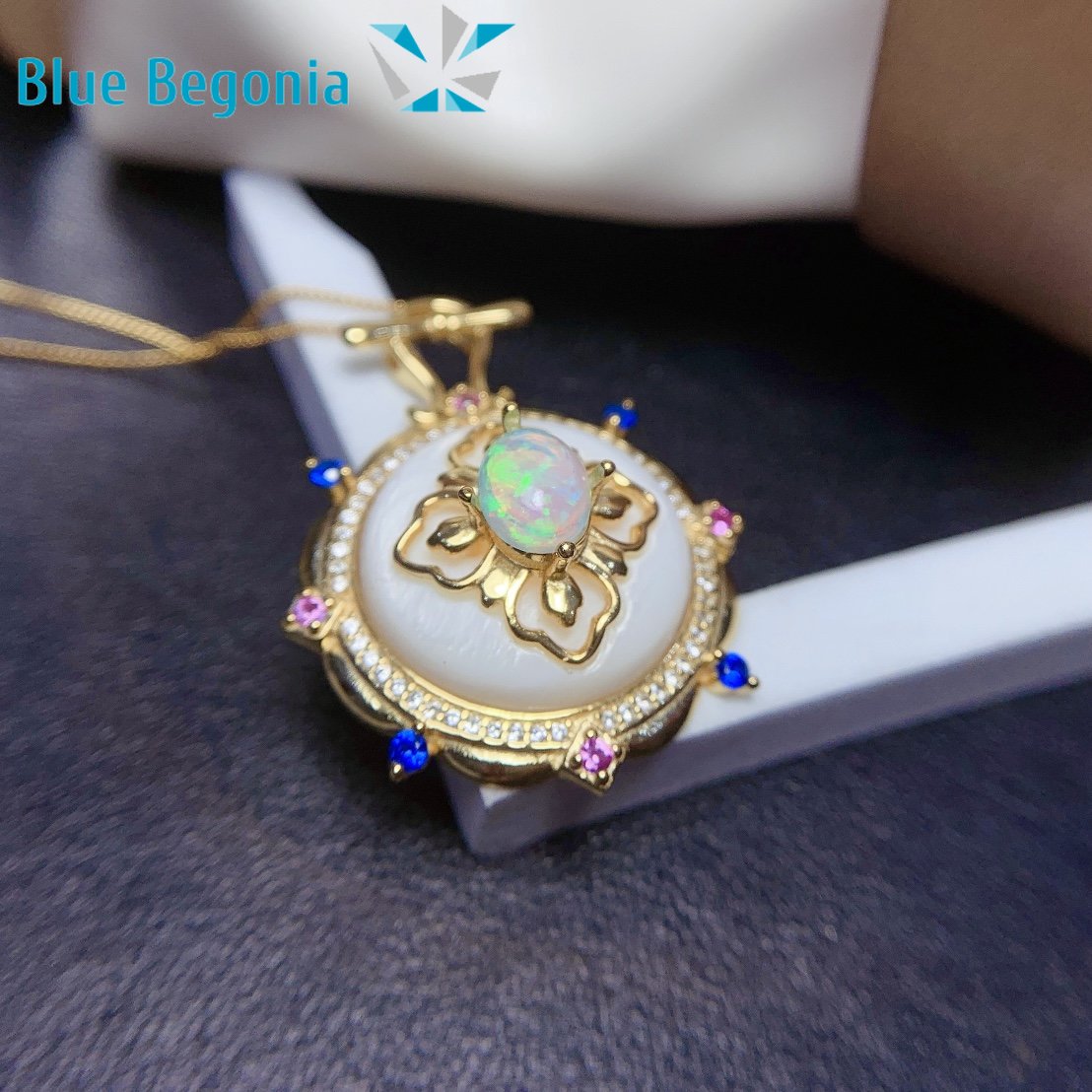 Natural Opal Pendants for Women Anniversary Gift 6*8MM Colorful Gemstones Necklaces 925 Sterling Silver Fine Jewelry