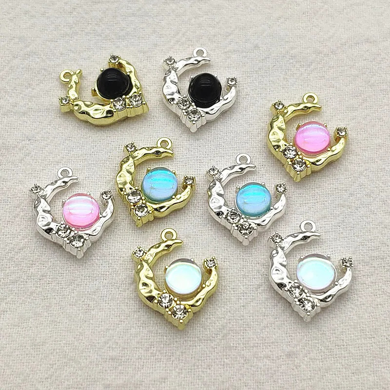incoming 18x14mm 100pcs Rhinestone Pendant Moon Charm used for handmade necklace/earring DIY parts jewelry discovery and components 241108