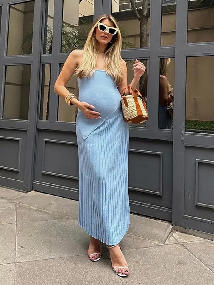 Elegant Women Solid Skirts 2 Pcs Sets Fashion Strapless Backless Top High Waist Long Skirt Suit Lady 2024 Spring Street Set 240403