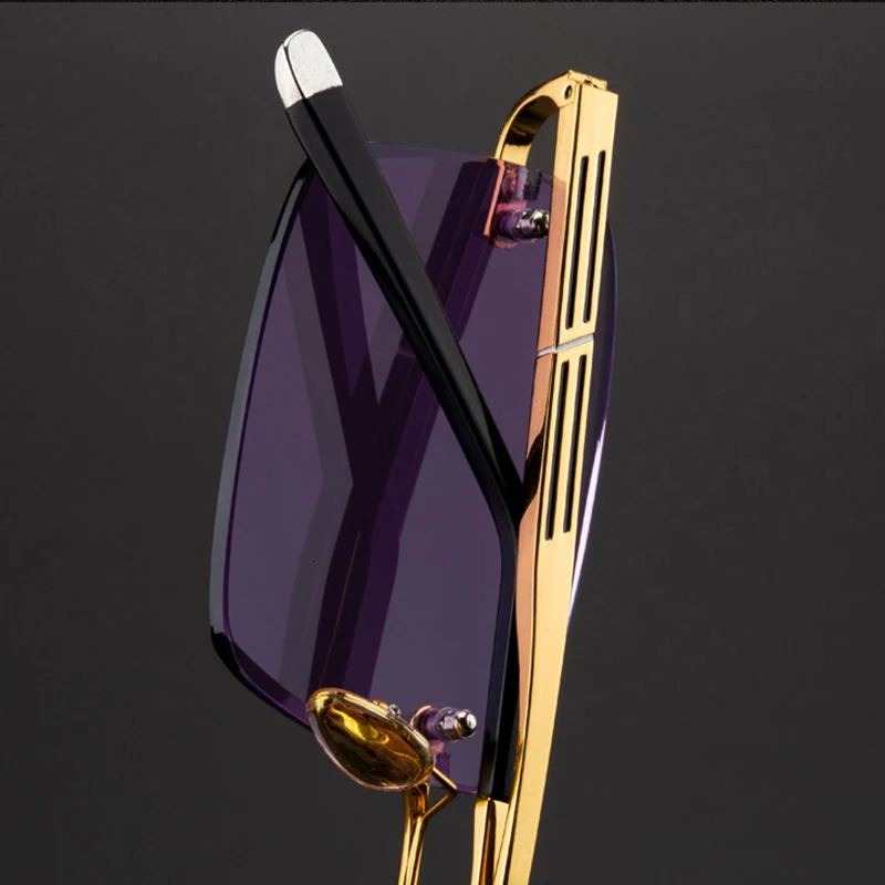 Purple sunglasses for women natural crystal stone frameless glass sunglasses mineral lenses for women retro frame high-quality 241108