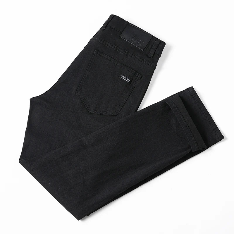 Mens pure black jeans Korean version trendy straight fit pants mens comfortable and elastic classic business 241111