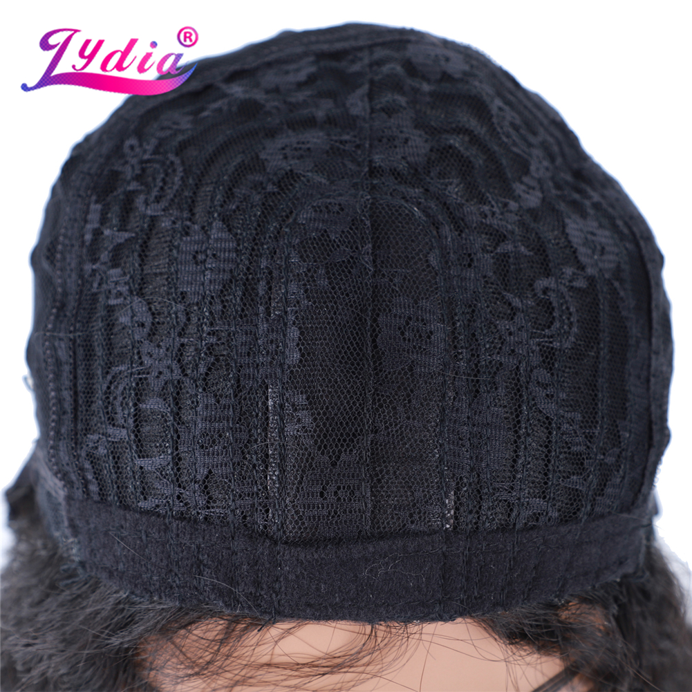Lydia Long Kinky Curly Synthetic Hair Skin Topper Wig For African American Women Water Wavy Black 20Inch High Temperature