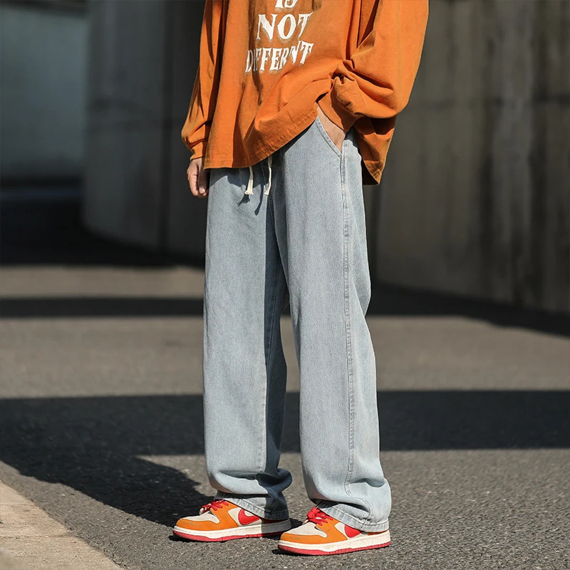 Oversized 5XL Mens Wideleg Jeans Spring Black Gray Fashion Baggy Streetwear Pants Casual Simple Straight Denim Trousers 241111