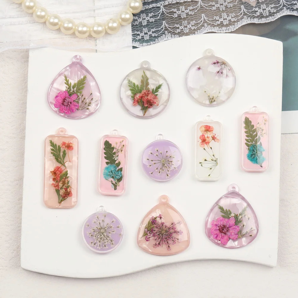 Cordial 40Pcs Jewelry Accessories/Handmade/DIY Pendant/Resin Beads/Necklace Charm Mixed Natural Dried Flowers #17294 241108