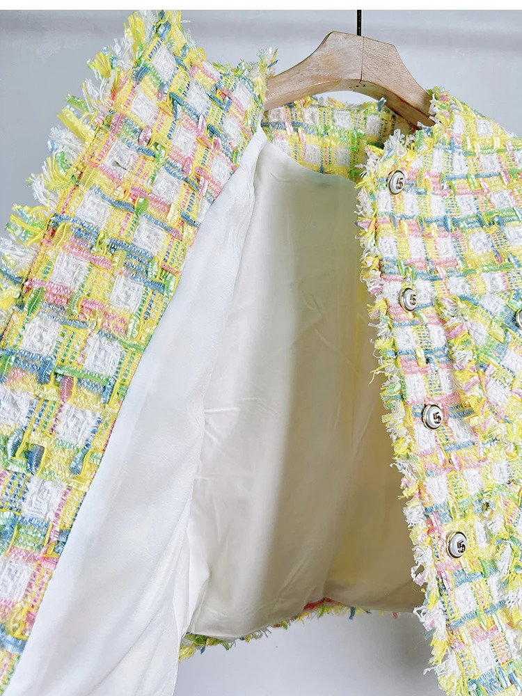 Fall Tweed Jacket Women Vintage Elegant Oneck Double Pockets Outwear Office Lady Fashion Tops Coat 241111