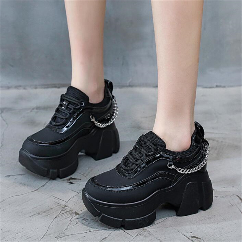 Women Casual Shoes Platform Wedge 8CM Hidden Heel Genuine Leather Chunky Sneakers New Vulcanized For Women Spring Autumn Fashion
