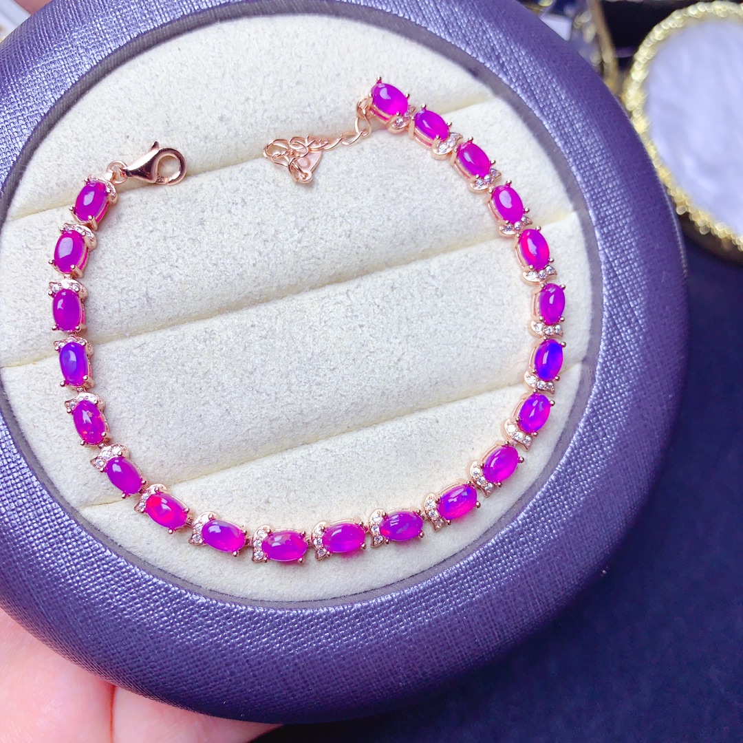 Luxury 925 Sterling Silver Luxury Purple Opal Bracelet Full Body Transparent Ladies Ruby Christmas Gift Jewel Bag Mail boutique