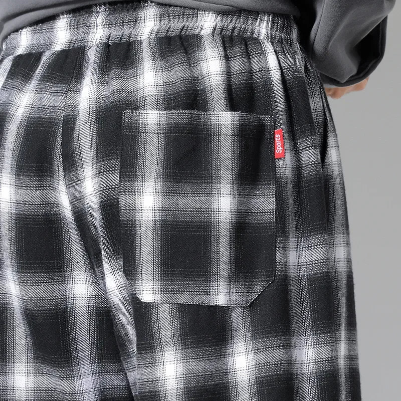 Mens Plaid Pants Summer Cotton Casual Losse Hip Hop Baggy Sweatpants Fashion Streetwear Korean Style Harem 240411 - view 7