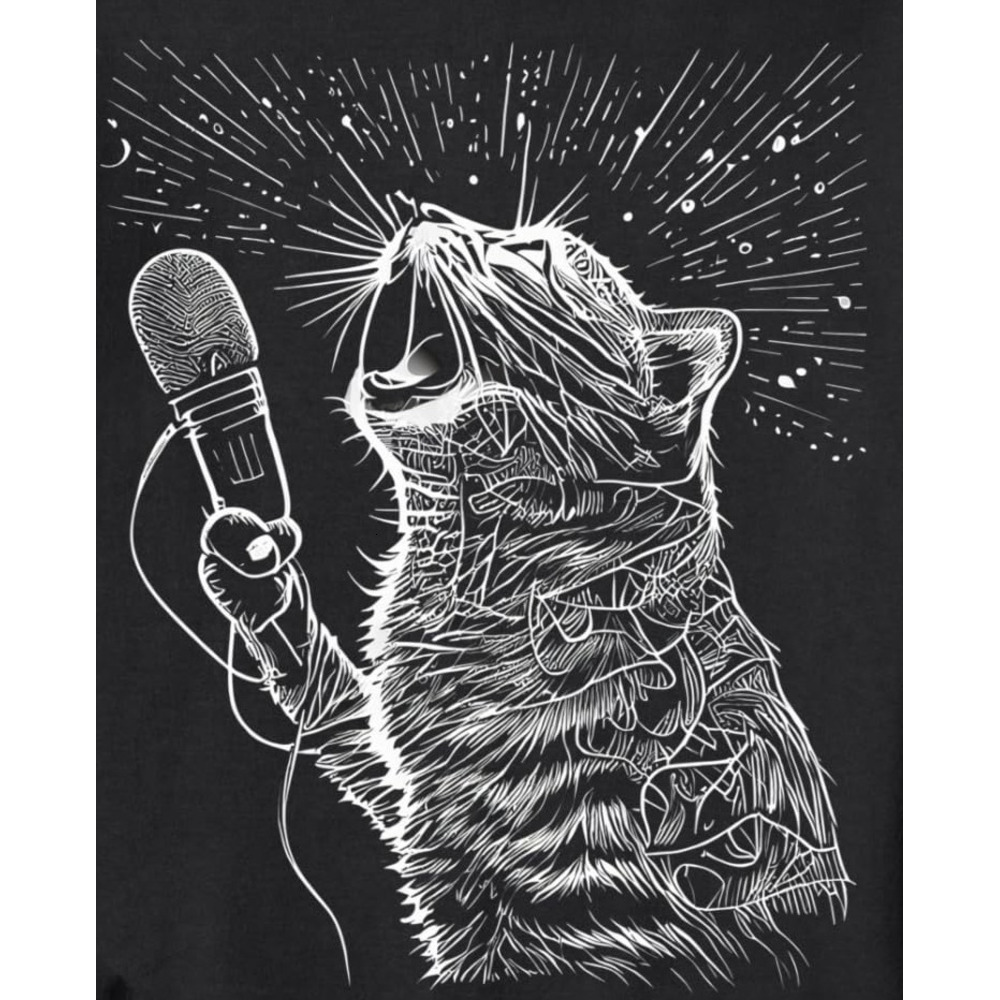 Long Sleeve Shirts for Men sweatshirt Cat Howl in Microphone Graphic Tees for Men Women Boys Girls Sweatshirt T shirt Tee Streetwear Casual tops cloth