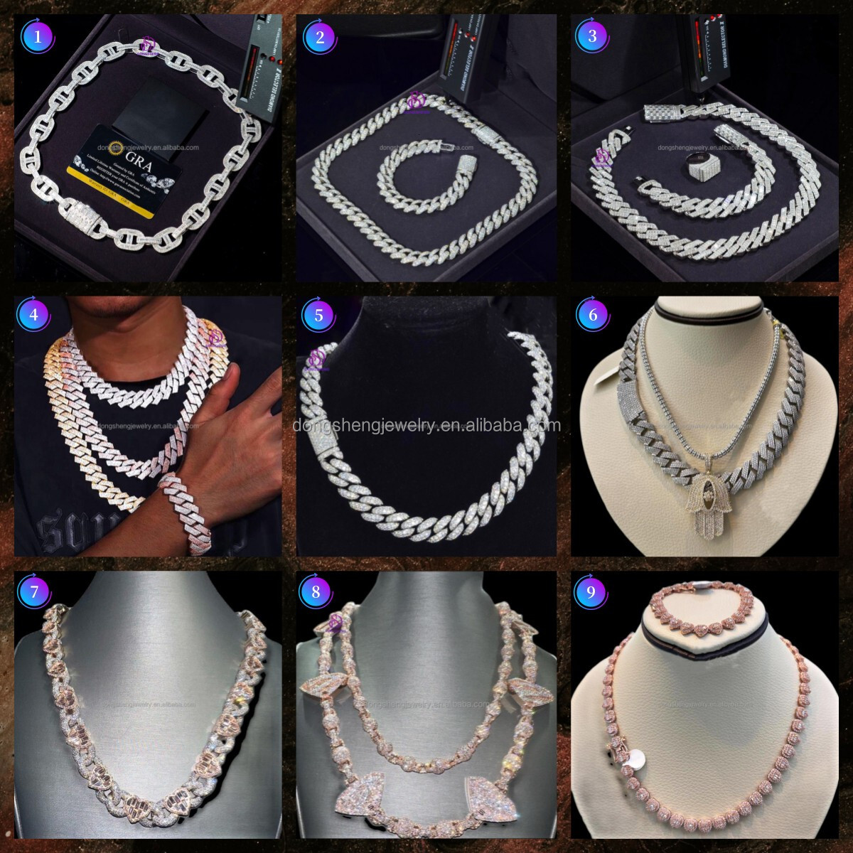 Dongsheng Jewelry Iced Out VVS Moissanite Dia Cuban k Chain Fashion for Men Sier Necklaces14mm 15mm 16mm Necklace