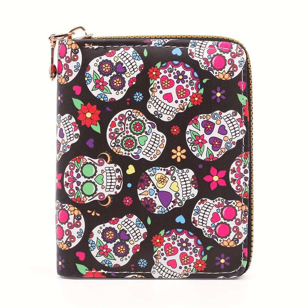 Fashion Halloween Skeleton Purse Handbag Cool Colored Skull Head Wallet .