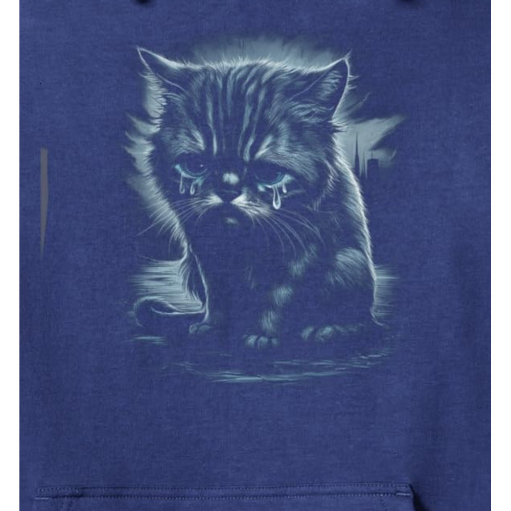 Hoodie for Mens Womens Sad Cat Lover Apparel Cute Kitten With Tears In City Pullover Hoodie Graphic Hoodies sweatshirt