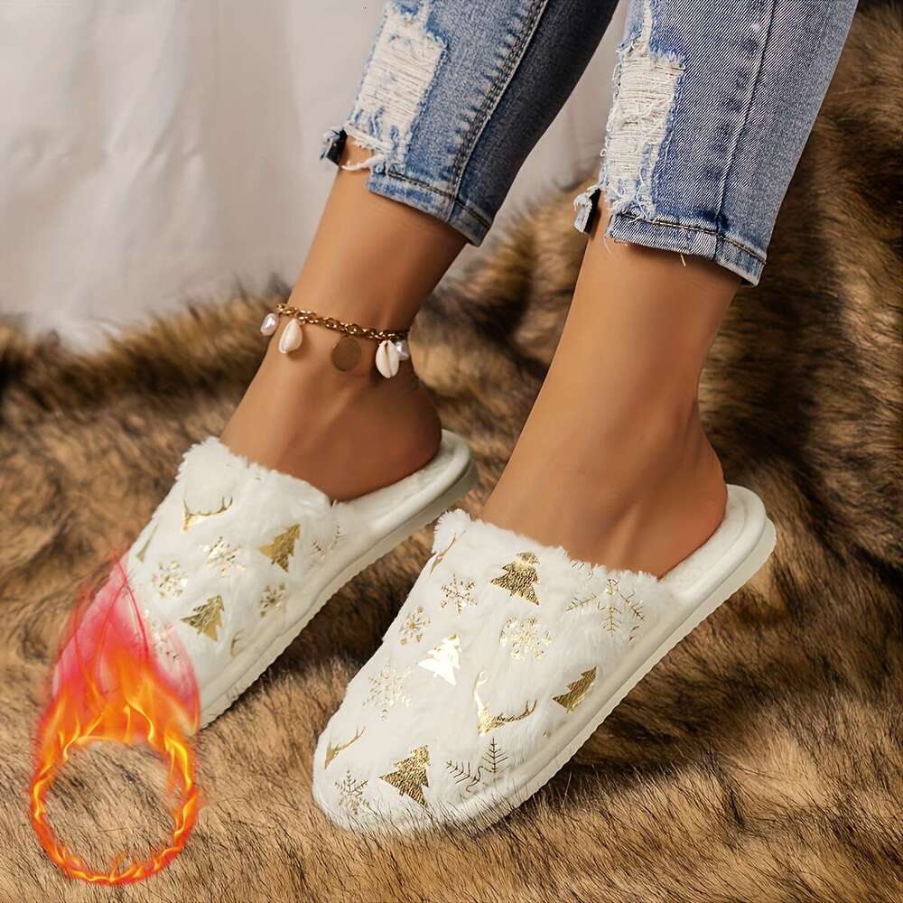 Christmas Couples' Cozy Tree Unisex Winter Indoor with Christmas Pattern - Soft, Warm, Comfortable Cotton Slippers for Men and Women