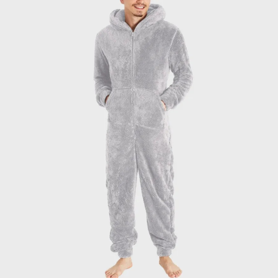 INRIVUS Mens Plush Fleece Hooded Pajama Set Cozy Warm Winter Sleepwear with Pockets Machine Washable 241111