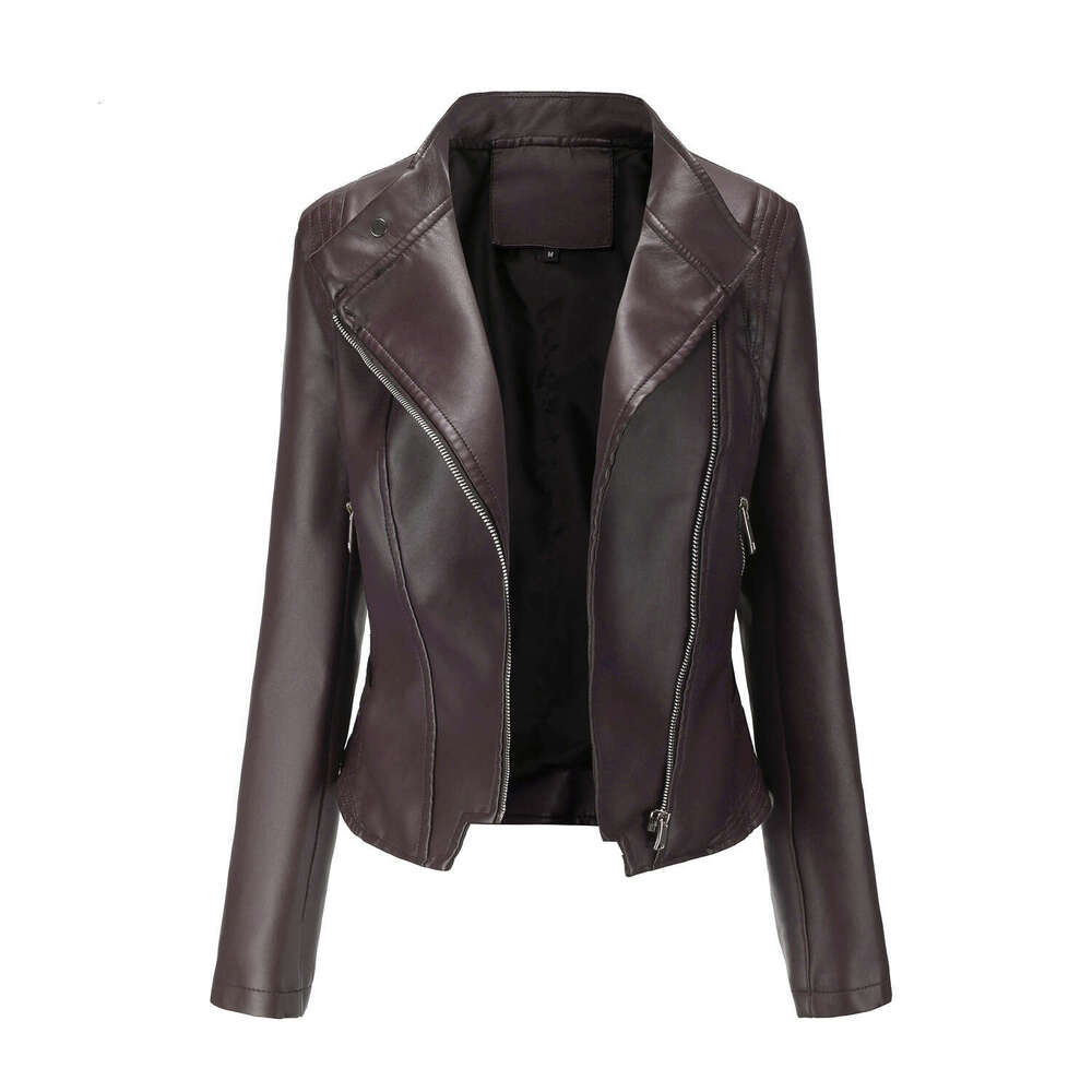 shanshi leather jacket women new PU lapel slim fit leather spring and autumn thin long sleeved short women's jacket