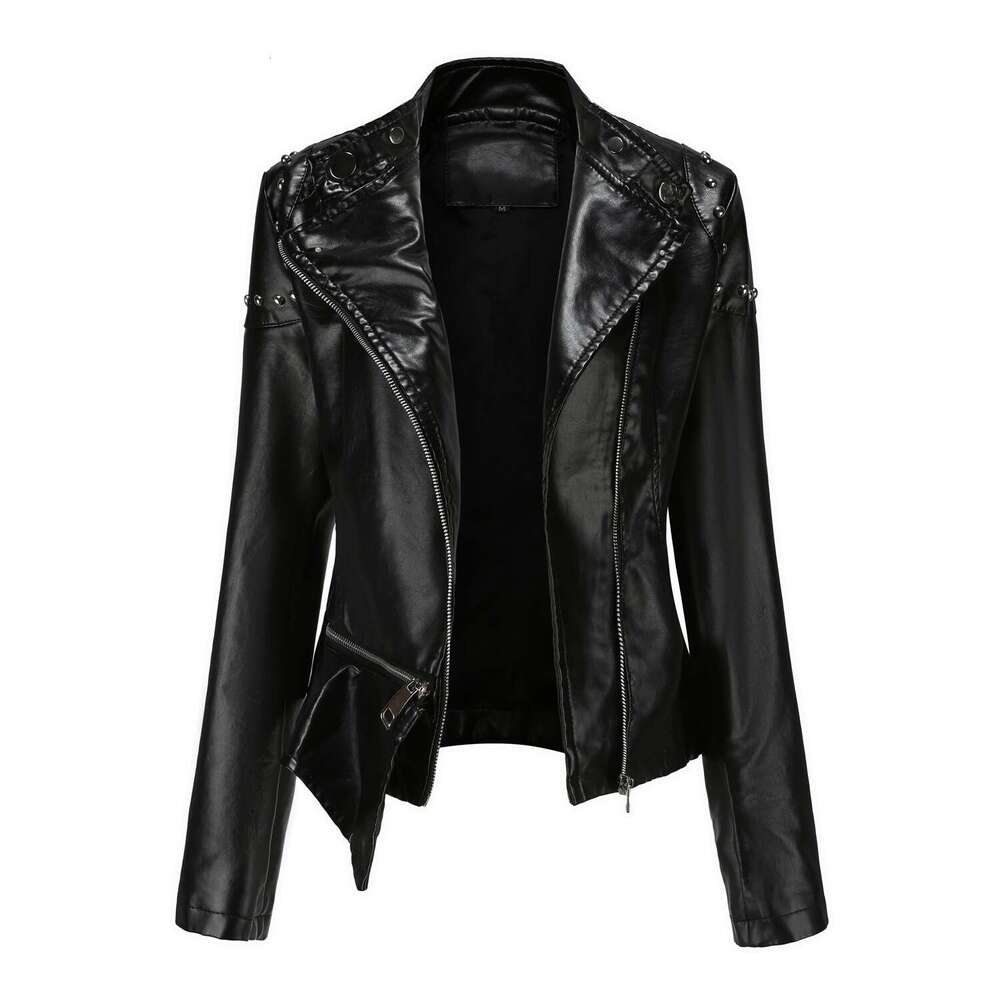 shanshi leather jacket women New Fashion Standing Collar Solid Color Jacket Spring and Autumn Women's Rivet Leather Coat