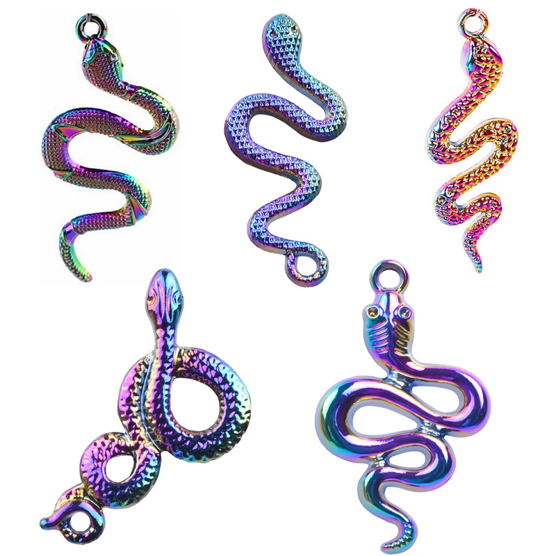 Punk Snake Charm Pendants For Jewelry Making Supplies DIY Necklace Earrings Keychain Accessories Mixed Rainbow Animal Serpiente